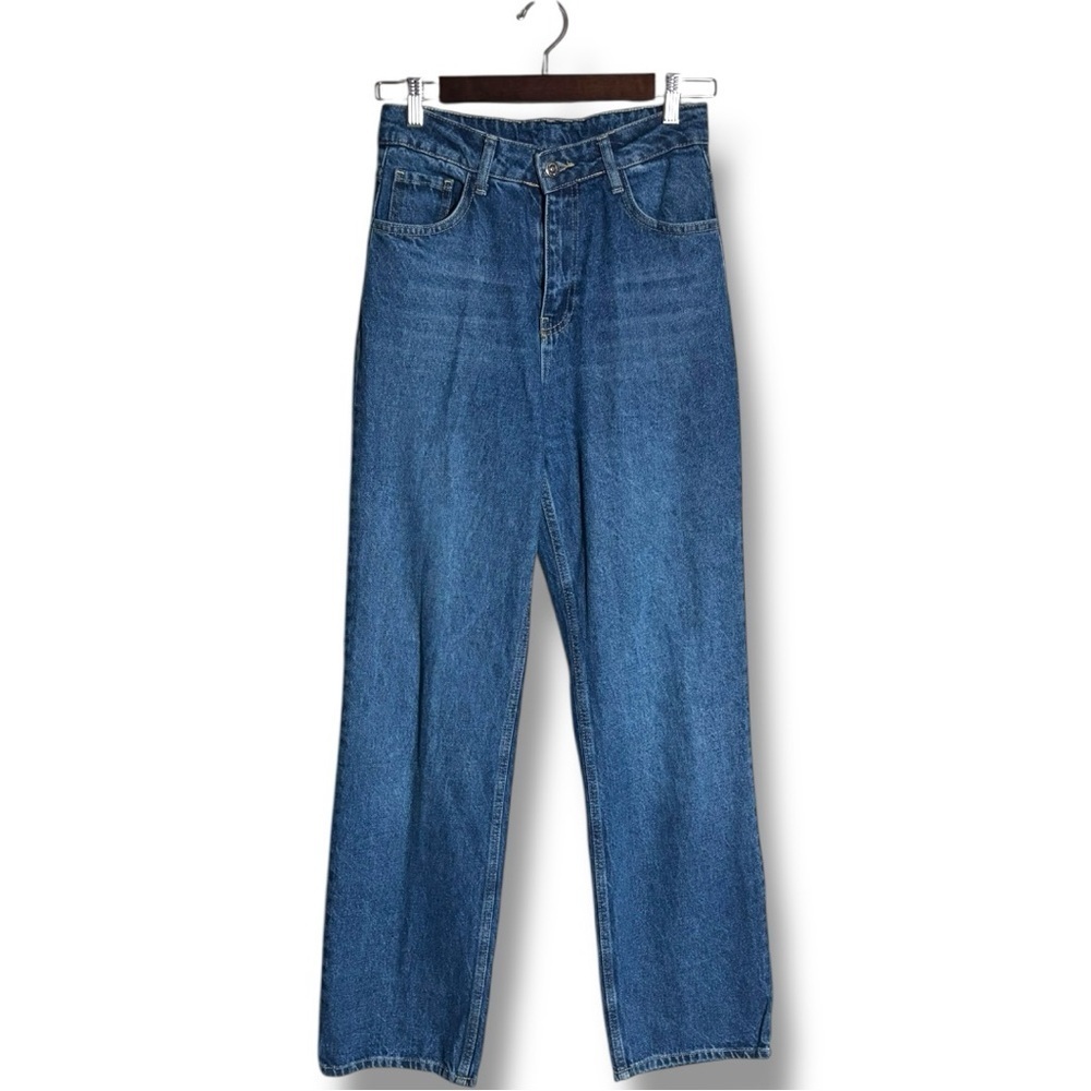 Dark Blue Denim High Waisted Classic Straight Leg Women's Jeans - Picture 2 of 9